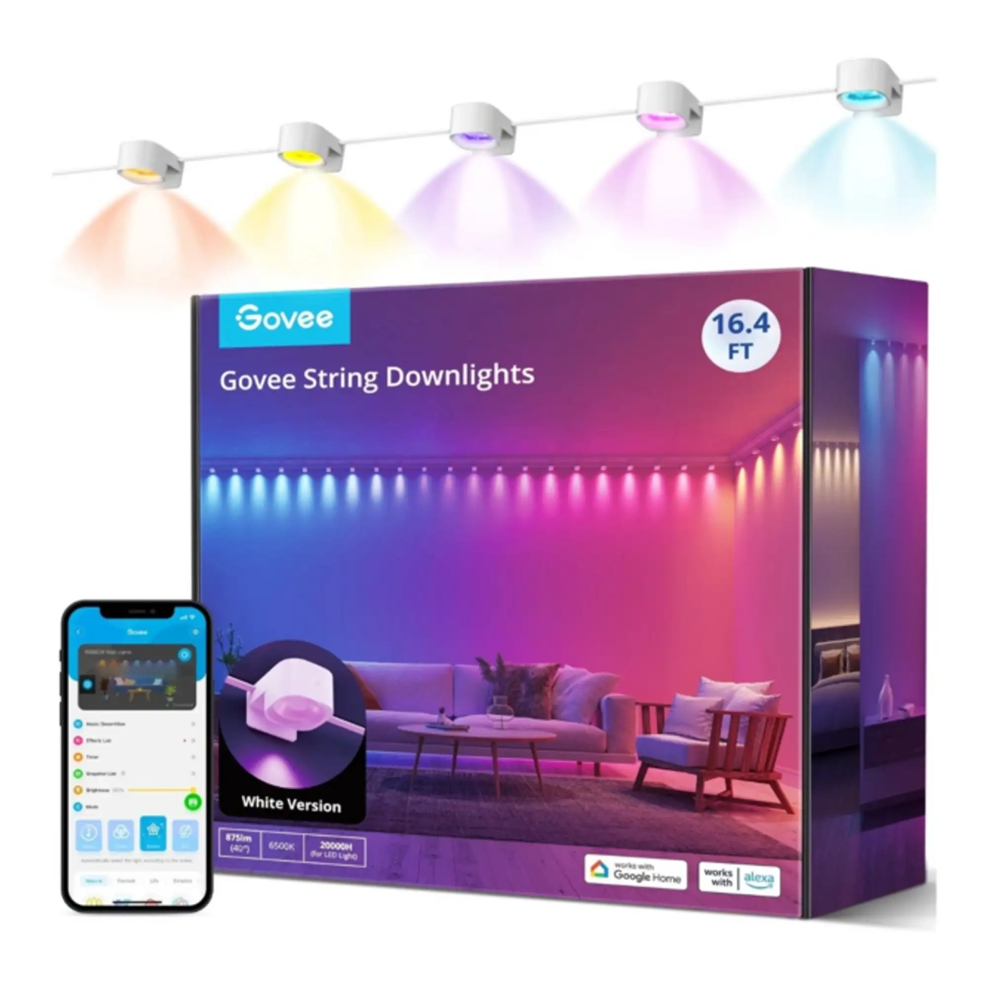Купить Умная LED лента Govee H608A String Downlights, 5м, RGBIC, WI-FI/Bluetooth (H608A301) - фото 1