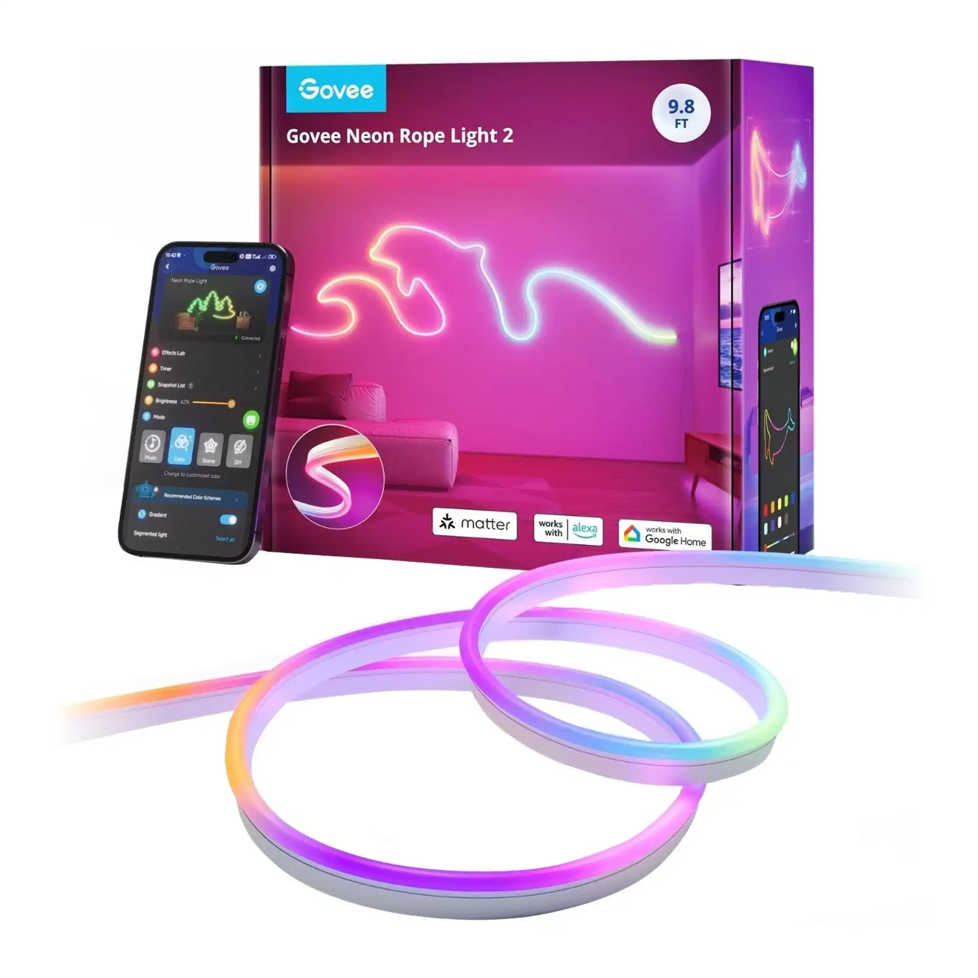 Купити Розумна LED стрічка Govee H61D3 Neon Rope Light 2, 3м, RGBIC, WI-FI/Bluetooth (H61D3301) - фото 1