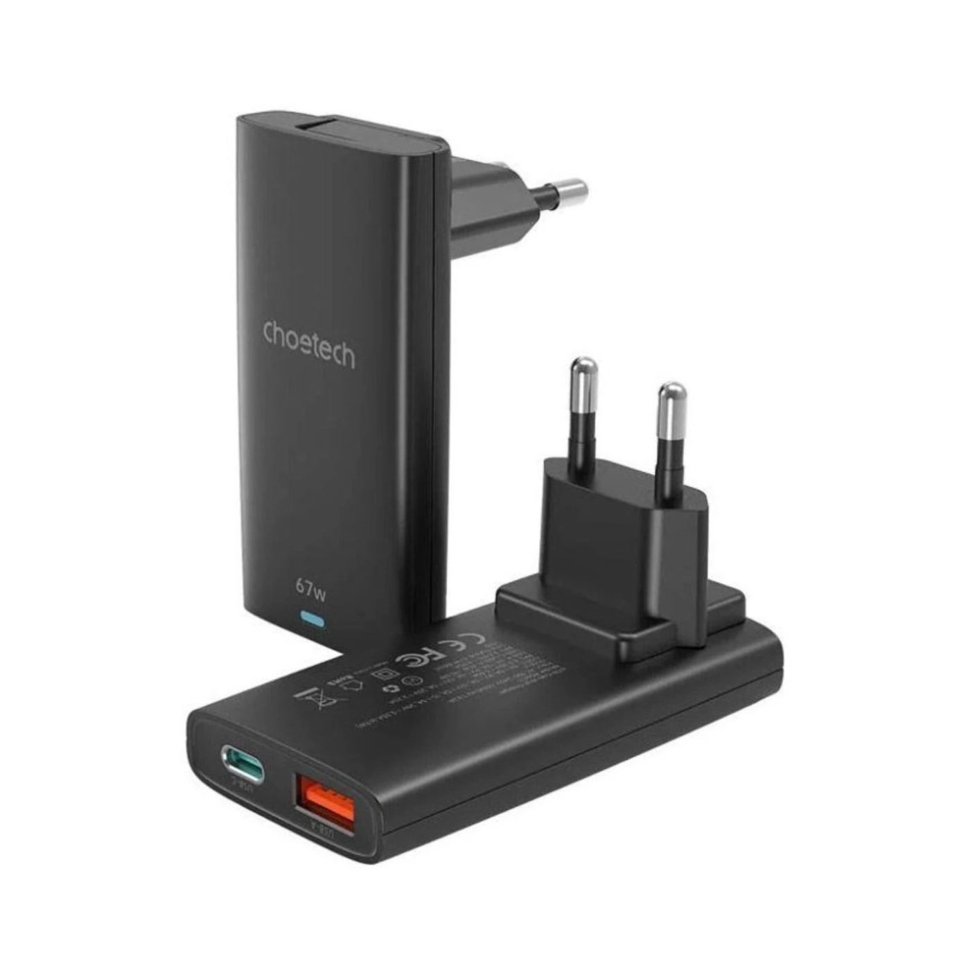 Купить Зарядное устройство Choetech 2xUSB 65W GaN Black (PD6011-EU-BK) - фото 1