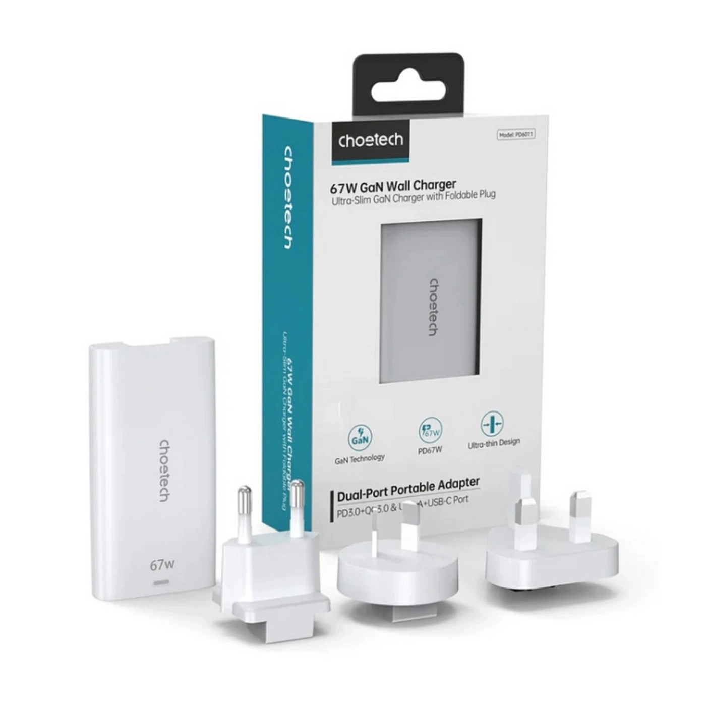 Купить Зарядное устройство Choetech 2xUSB 65W GaN White (PD6011-EU-WH) - фото 3