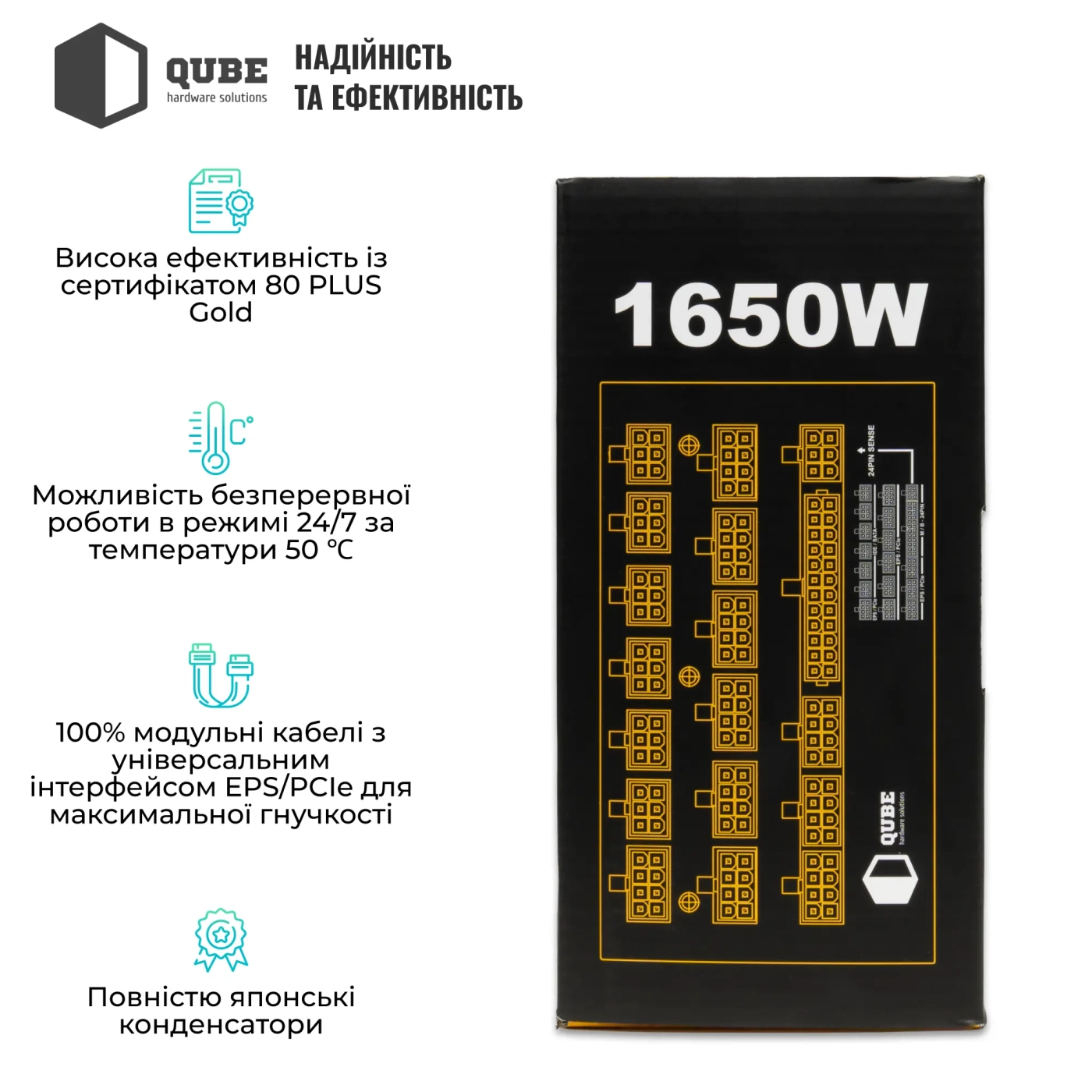 Купить Блок питания QUBE 1650W 80+ GOLD (QBF-HP1-1650GD-14C) - фото 3