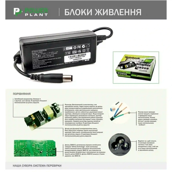 Купить Блок питания для ноутбуков PowerPlant DELL 220V, 19.5V 180W 9.23A (7.4*5.0) (DL180G7450) - фото 3