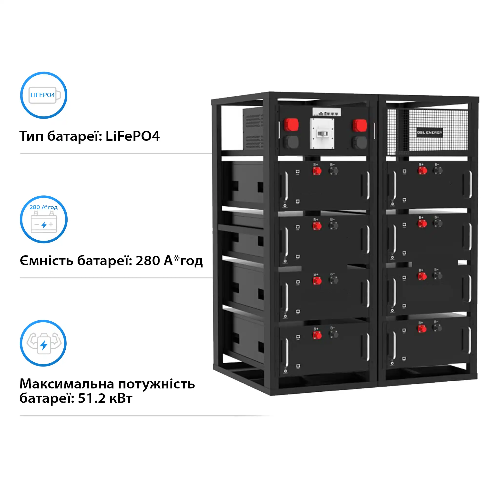 Купить Аккумуляторная батарея GSL 409.6V 280Ah 114.7kWh LiFePO4 (GSL-R115K) - фото 2