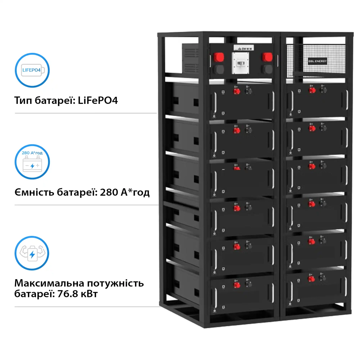 Купить Аккумуляторная батарея GSL 614.4V 280Ah 172kWh LiFePO4 (GSL-R172K) - фото 2