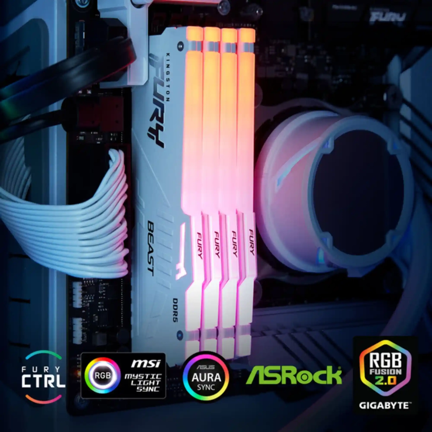 Купить Модуль памяти Kingston Fury Beast White RGB DDR5-6000 16GB (KF560C40BWA-16) - фото 5