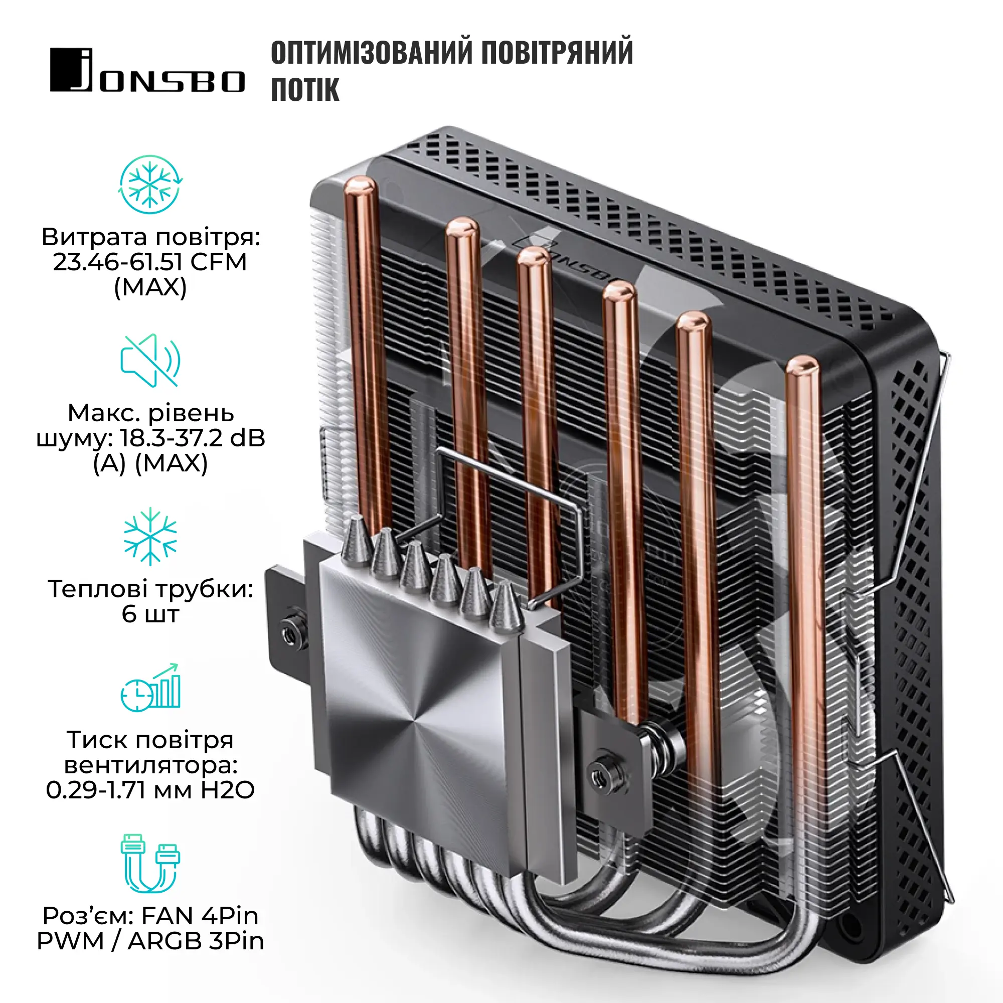 Купити Процесорний кулер JONSBO HP600 Black (120mm/LGA115X/1200/1700, AMD AM4/AM5/6 тепл. трубки) - фото 4