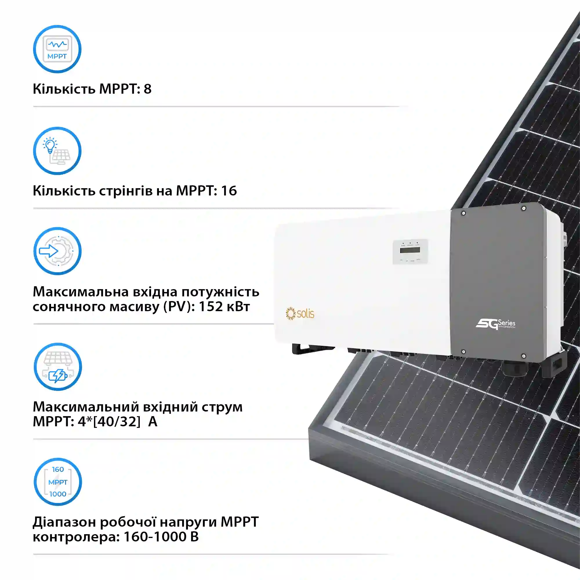 Купити Мережевий інвертор Solis Solis-100K-5G-PRO 100KW 8 MPPT 220/380V Трифазний (Solis-100K-5G-PRO) - фото 4