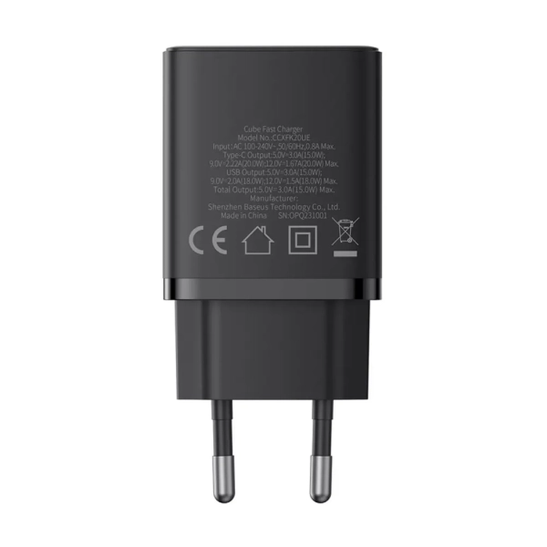 Купити Зарядний пристрій OS-Baseus Cube Fast Charger C+U 20W EU Cluster Black (P10111403113-00) - фото 6