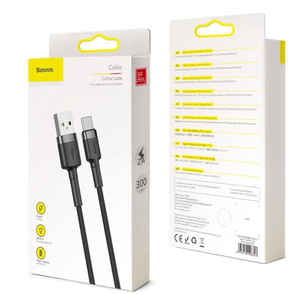 Купить Кабель Baseus Cafule USB - USB-C 2A 3m Gray/Black (CATKLF-UG1) - фото 5