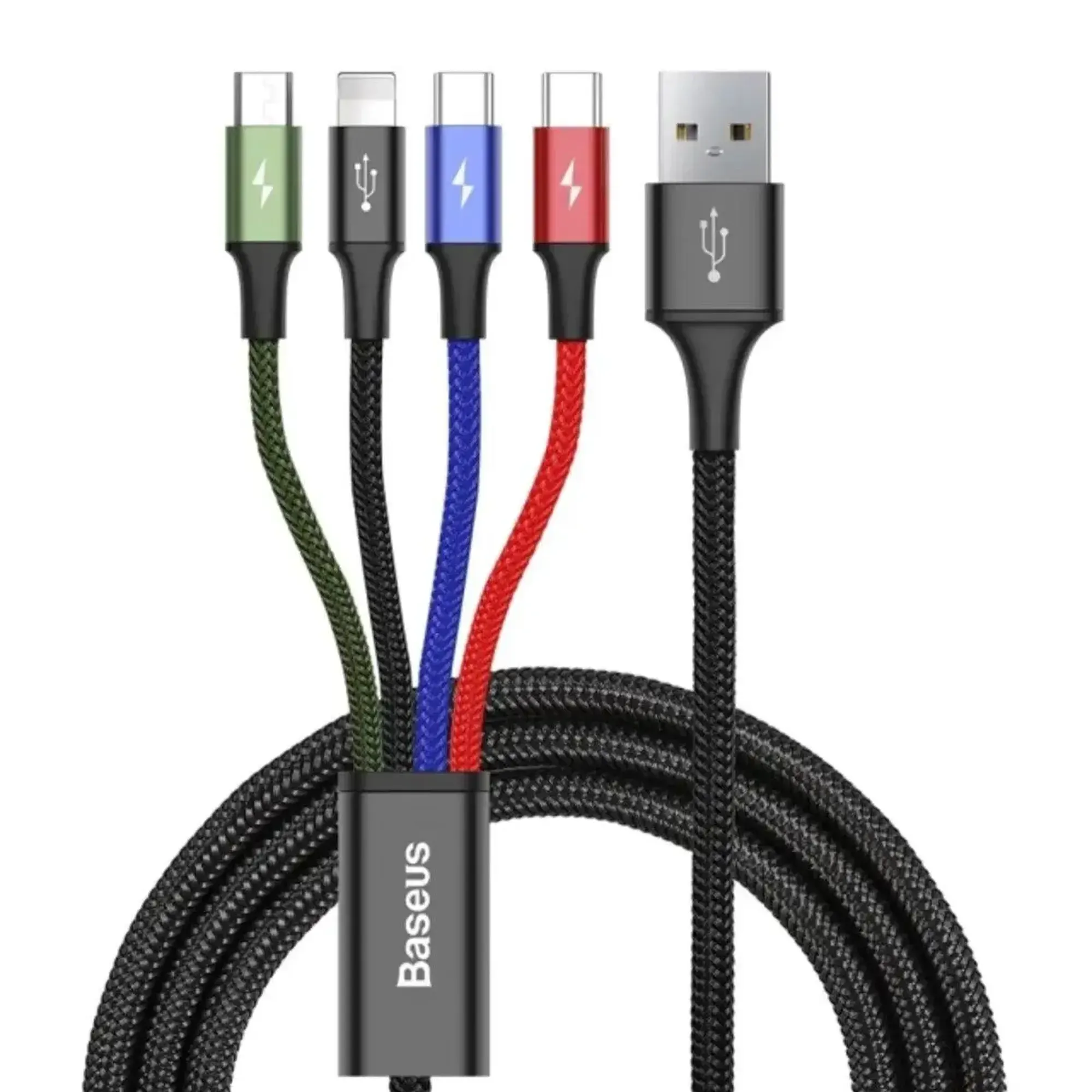 Купити Кабель Baseus Fast 4-in-1 USB - Lightning+USB-C(2)+MicroUSB 3.5A 1.2m Black(CA1T4-B01) - фото 1
