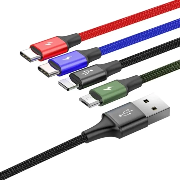 Купити Кабель Baseus Fast 4-in-1 USB - Lightning+USB-C(2)+MicroUSB 3.5A 1.2m Black(CA1T4-B01) - фото 2