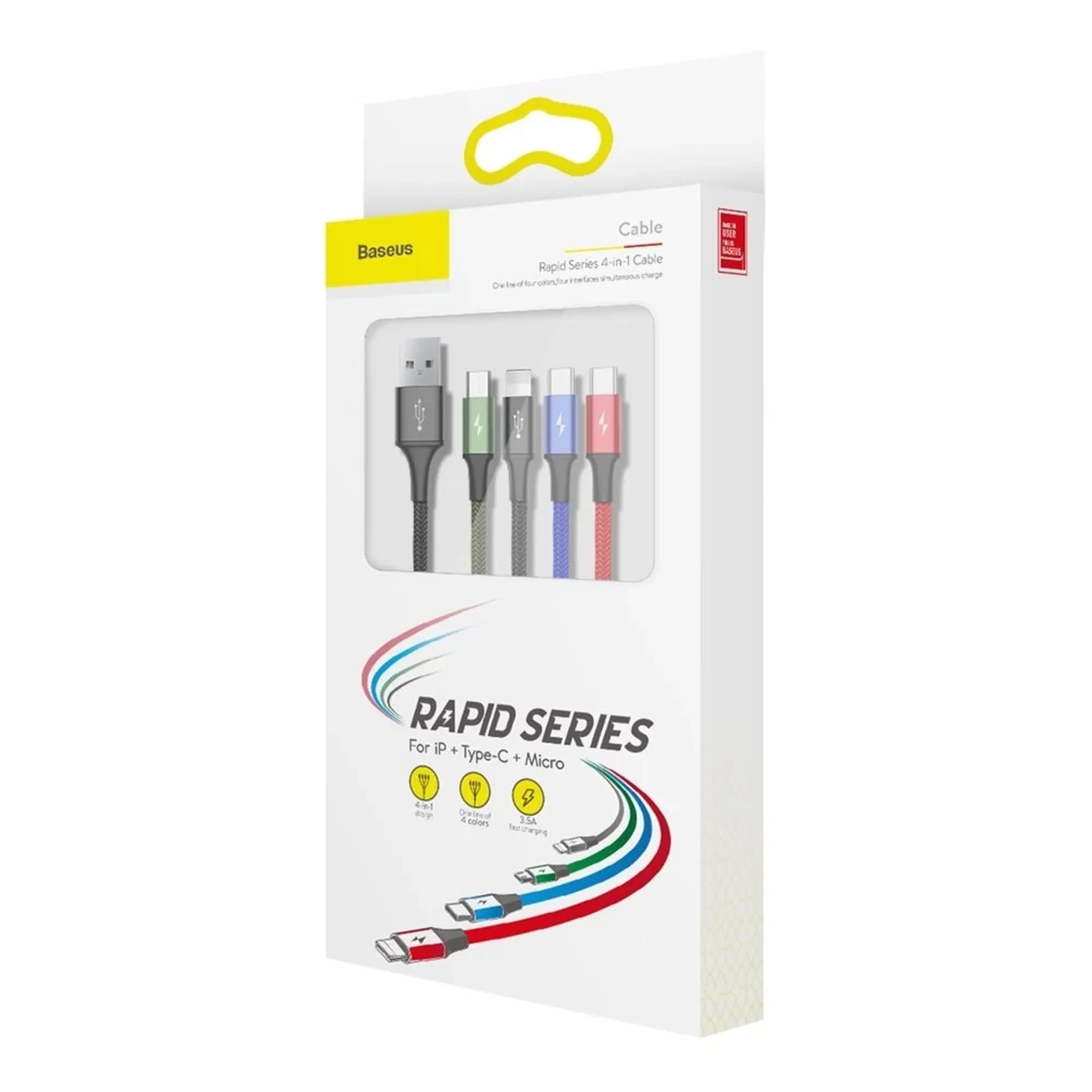 Купити Кабель Baseus Fast 4-in-1 USB - Lightning+USB-C(2)+MicroUSB 3.5A 1.2m Black(CA1T4-B01) - фото 5