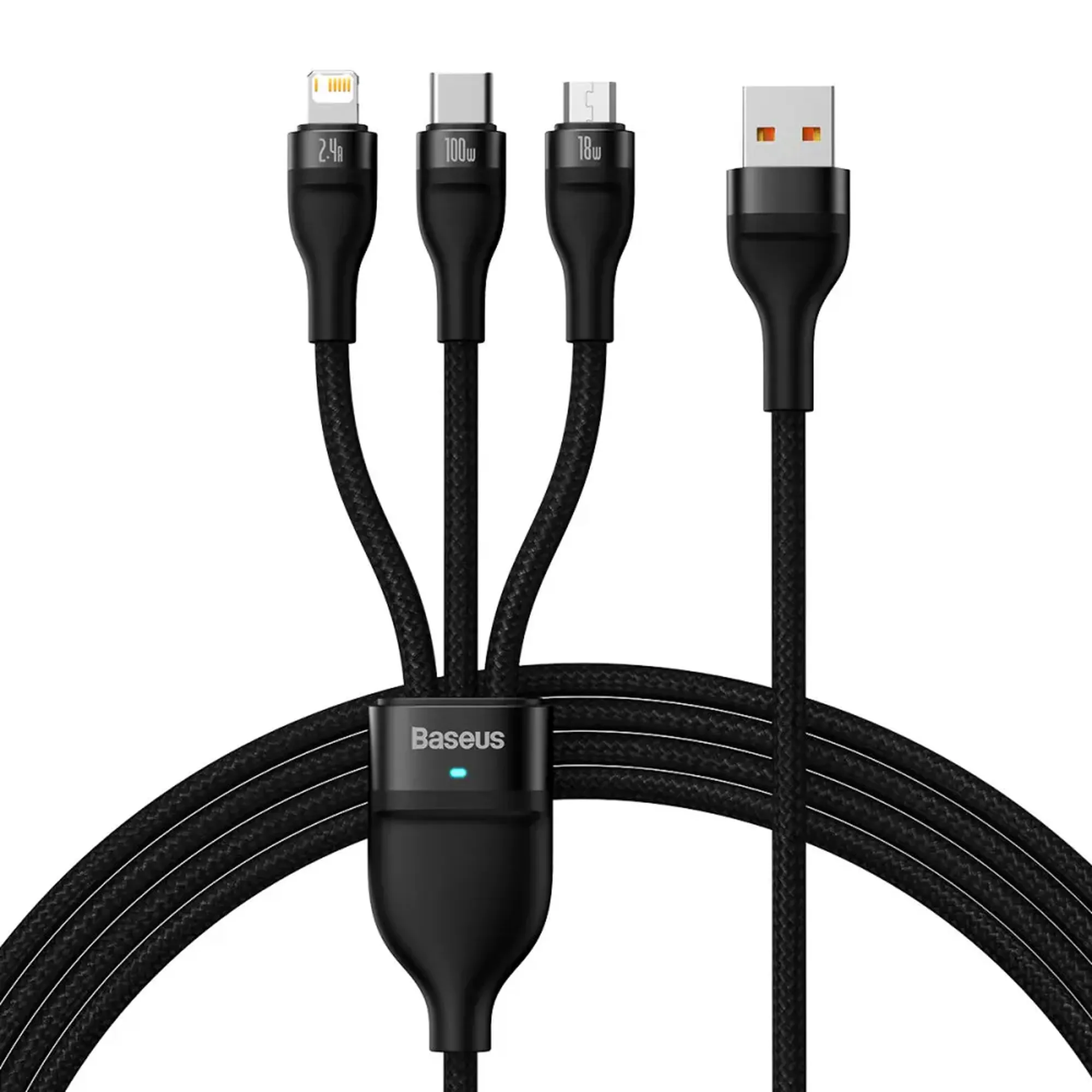 Купить Кабель Baseus Flash USB - MicroUSB+Lightning+USB-C 100W 1.2m Black (CASS030001) - фото 1