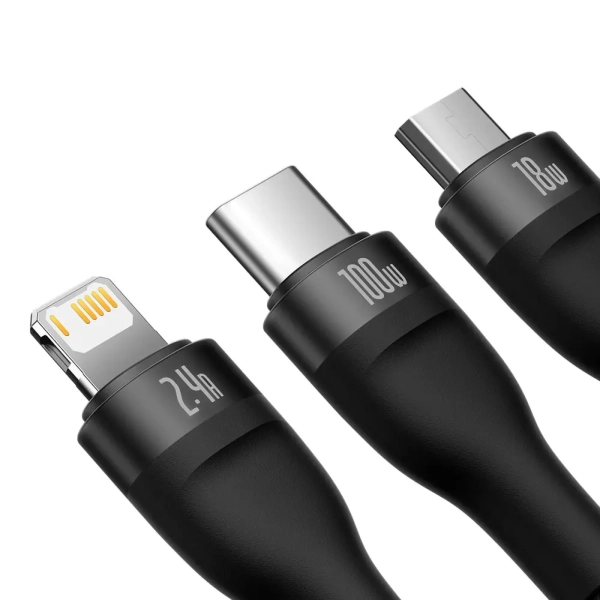 Купить Кабель Baseus Flash USB - MicroUSB+Lightning+USB-C 100W 1.2m Black (CASS030001) - фото 3