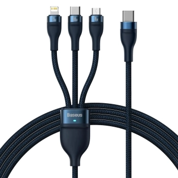 Купити Кабель Baseus Flash USB-C - MicroUSB+Lightning+USB-C 100W 1.5m Blue (CASS030203) - фото 1