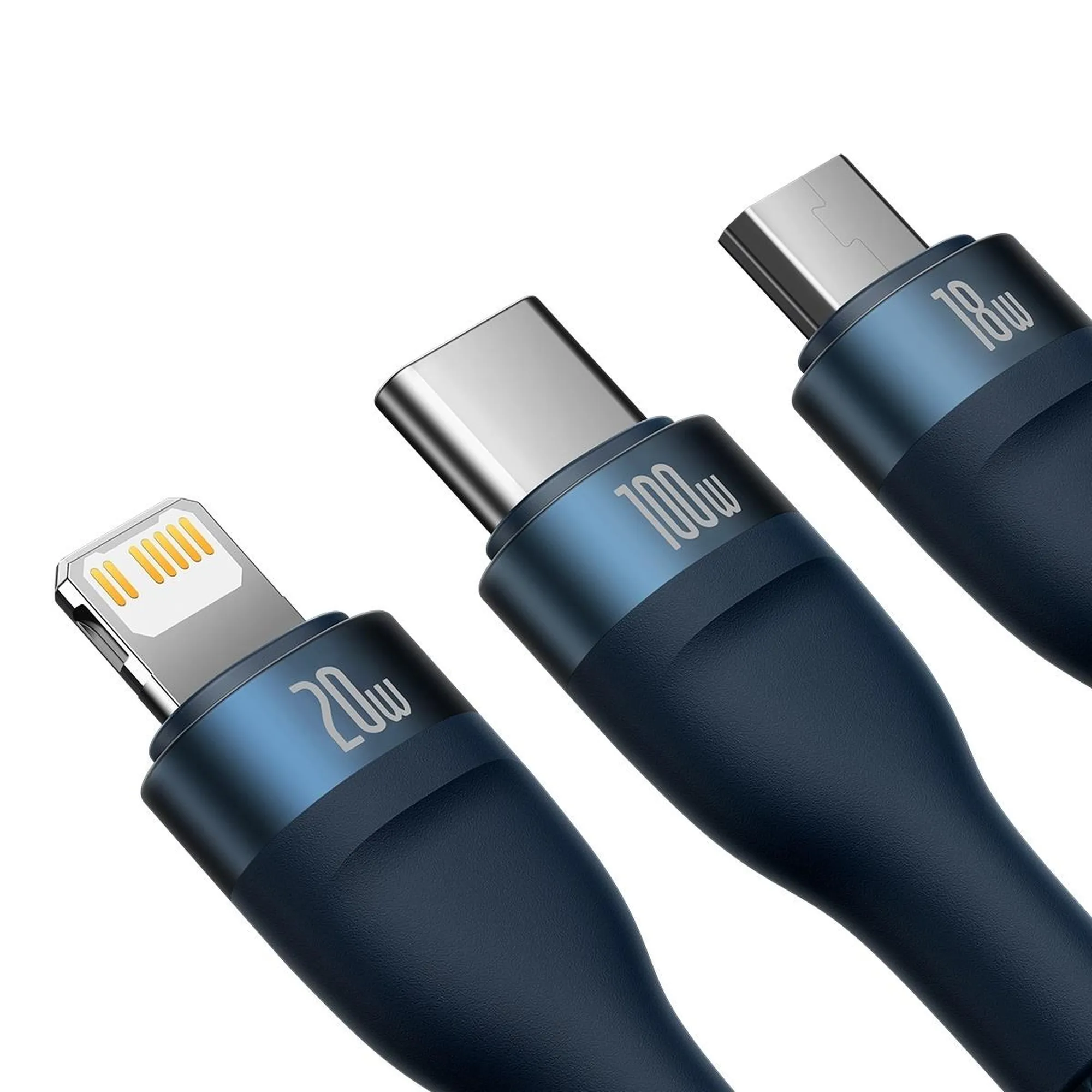 Купити Кабель Baseus Flash USB-C - MicroUSB+Lightning+USB-C 100W 1.5m Blue (CASS030203) - фото 2