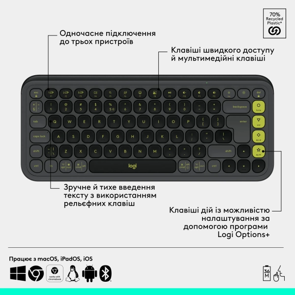Купить Комплект клавиатура и мышь Logitech POP Icon Combo Bluetooth UA Graphite (920-013156) - фото 6