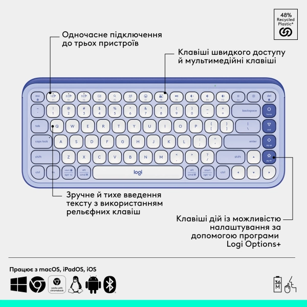 Купить Комплект клавиатура и мышь Logitech POP Icon Combo Bluetooth UA Lilac (920-013078) - фото 6