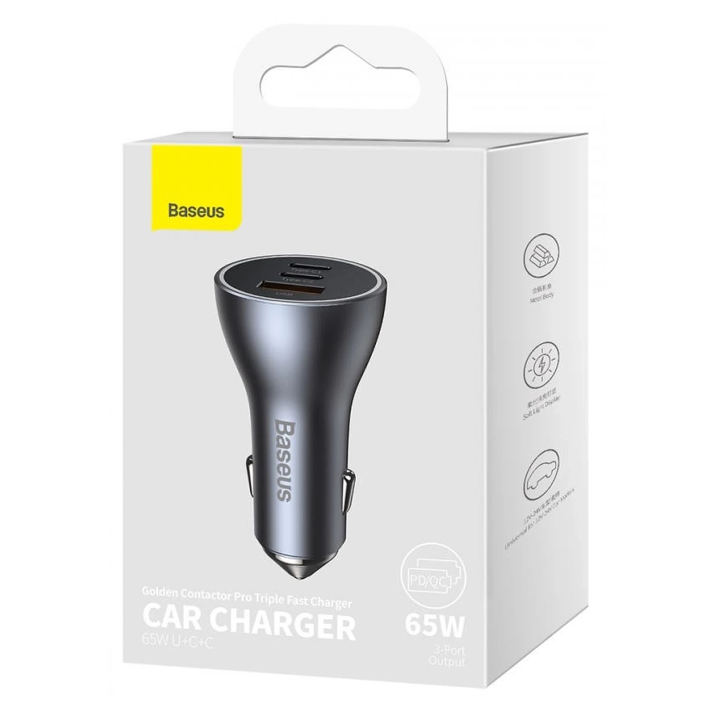 Купить АЗП Baseus Golden Contactor Pro Triple Fast Charger Car Charger 65W U+C+C Dark Gray (CGJP010013) - фото 5