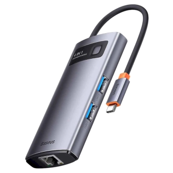 Купить Хаб Baseus Metal Gleam 4in1 USB-C (3xUSB-A+RJ45) Gray (WKWG070113) - фото 1
