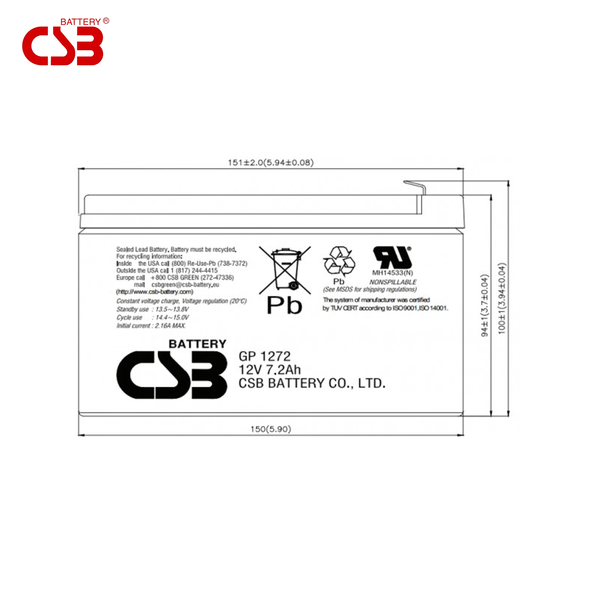 Купить Батарея к ИБП CSB GP1272 F2 12V-7Ah - фото 4