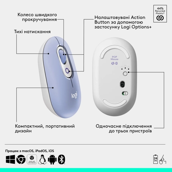Купить Мышь Logitech POP Mouse With Emoji Bluetooth Lilac (910-007414) - фото 3