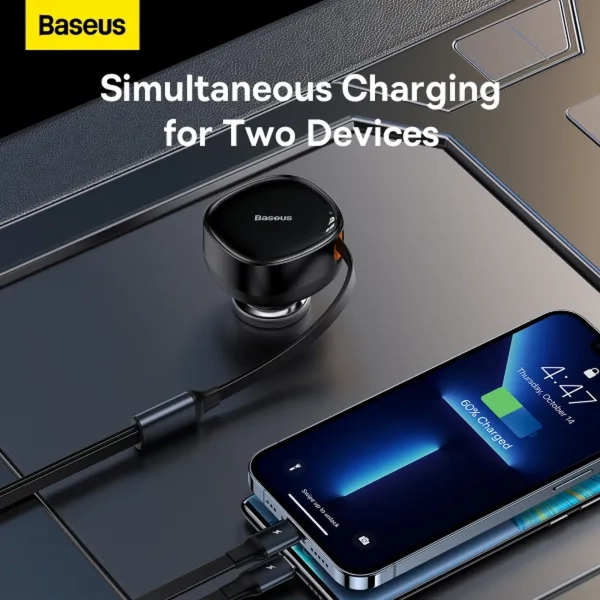 Купить Автомобильное зарядное устройство Baseus Enjoyment Retractable 2-in-1 Car Charger (CGTX000001) - фото 8