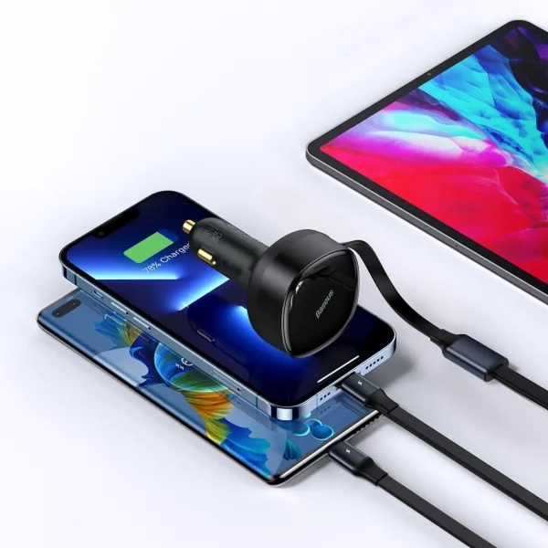 Купить Автомобильное зарядное устройство Baseus Enjoyment Retractable 2-in-1 Car Charger (CGTX000001) - фото 9