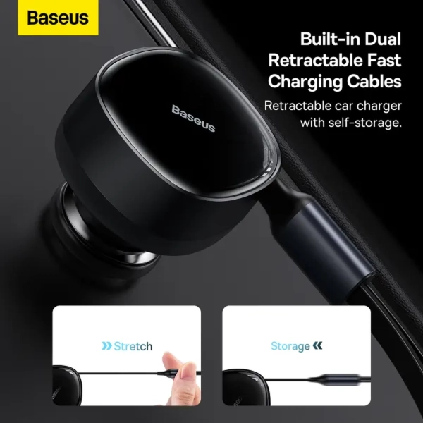 Купить Автомобильное зарядное устройство Baseus Enjoyment Retractable 2-in-1 Car Charger (CGTX000001) - фото 11