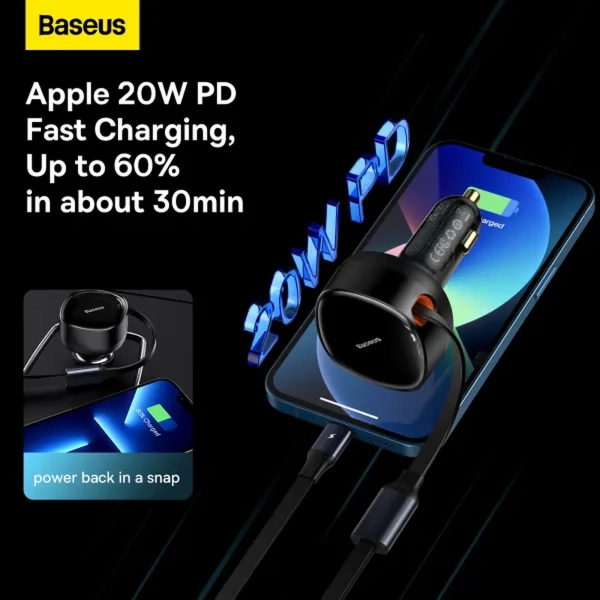 Купить Автомобильное зарядное устройство Baseus Enjoyment Retractable 2-in-1 Car Charger (CGTX000001) - фото 12