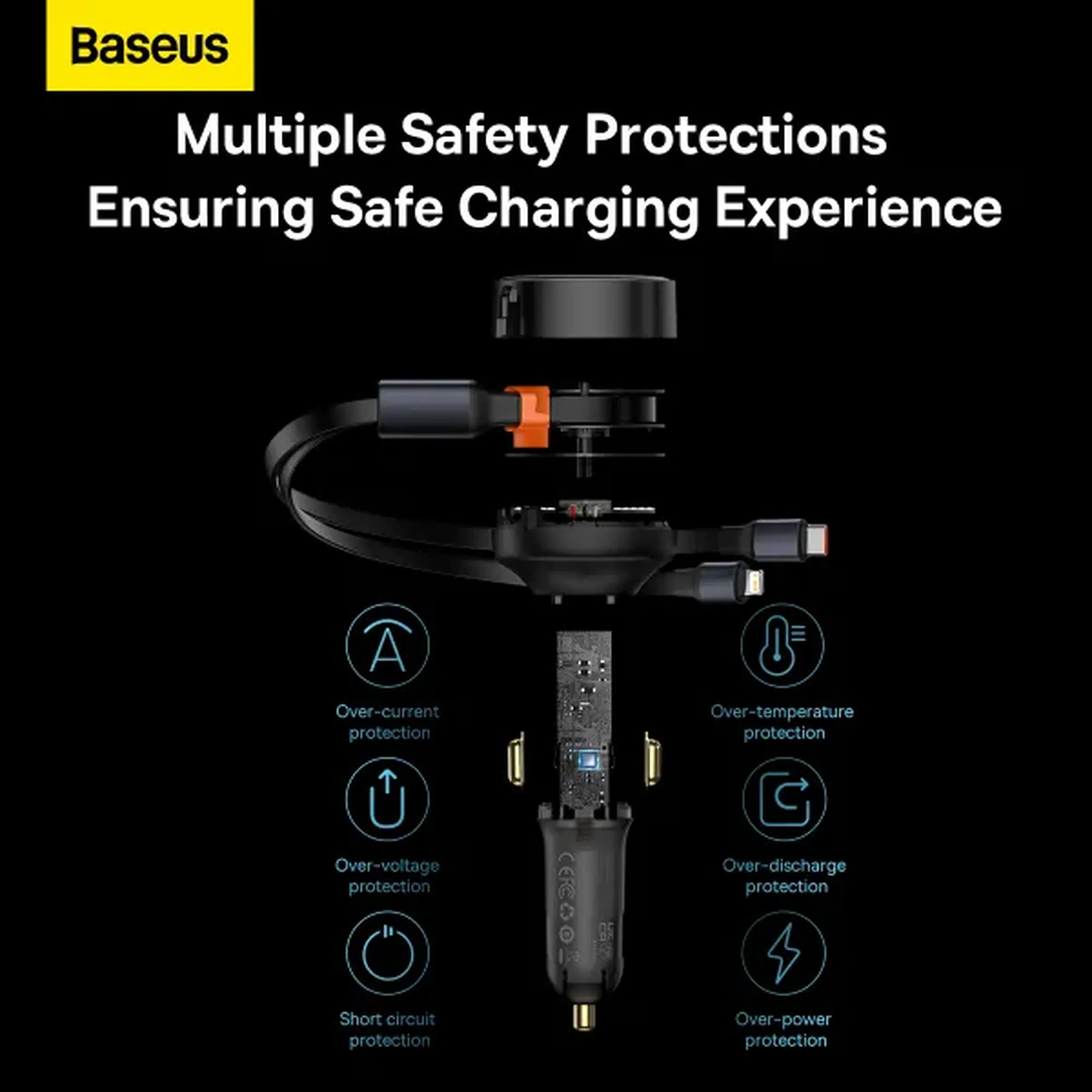 Купить Автомобильное зарядное устройство Baseus Enjoyment Retractable 2-in-1 Car Charger (CGTX000001) - фото 14