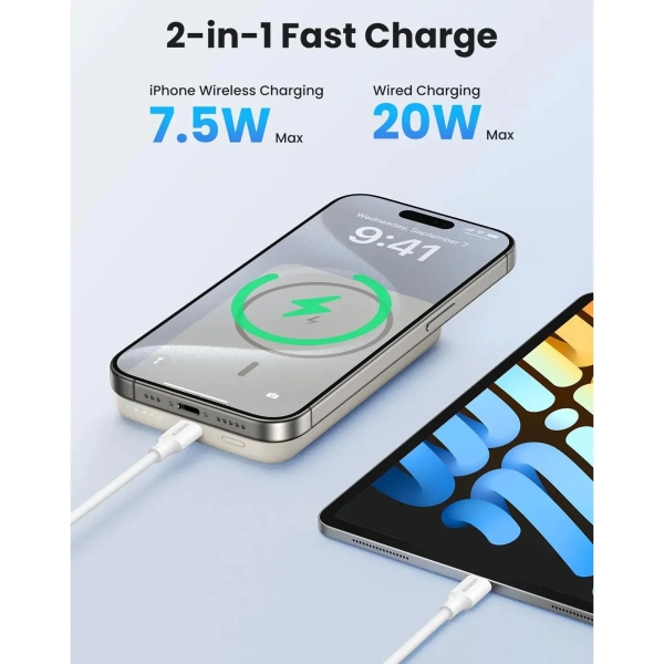 Купить Павербанк УМБ Ugreen PB561 10000mAh 20W Magnetic Wireless Beige (25208) - фото 5