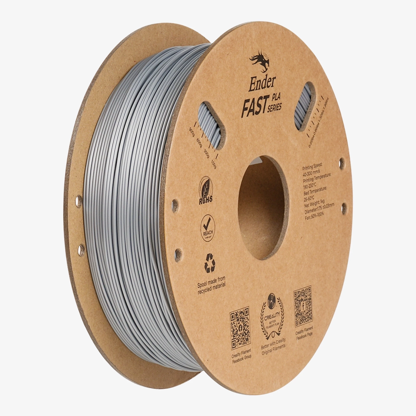 Купить Fast PLA Filament (пластик) для 3D принтера CREALITY Ender 1кг, 1.75мм, серебристый (3301010434) - фото 1