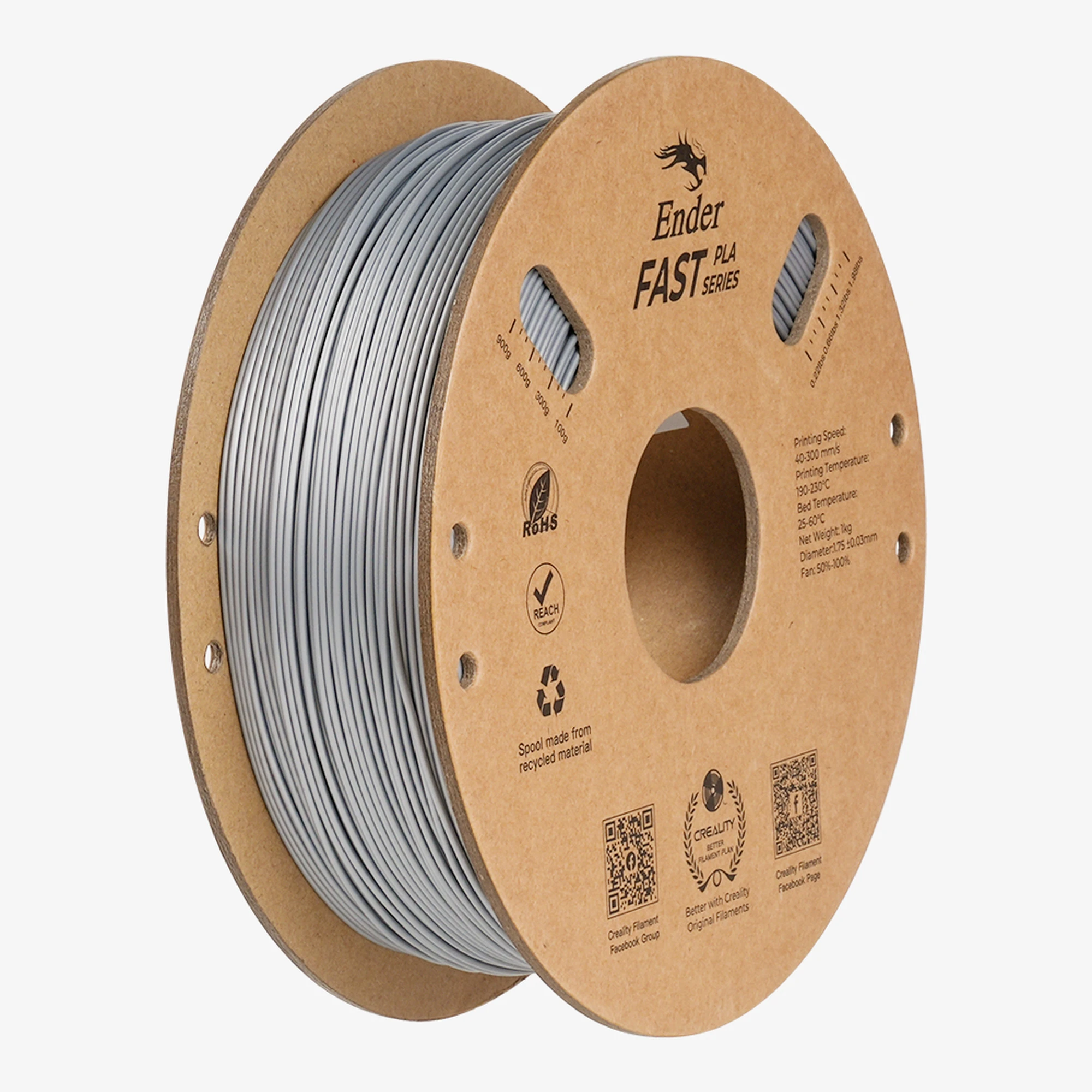 Купить Fast PLA Filament (пластик) для 3D принтера CREALITY Ender 1кг, 1.75мм, серебристый (3301010434) - фото 1