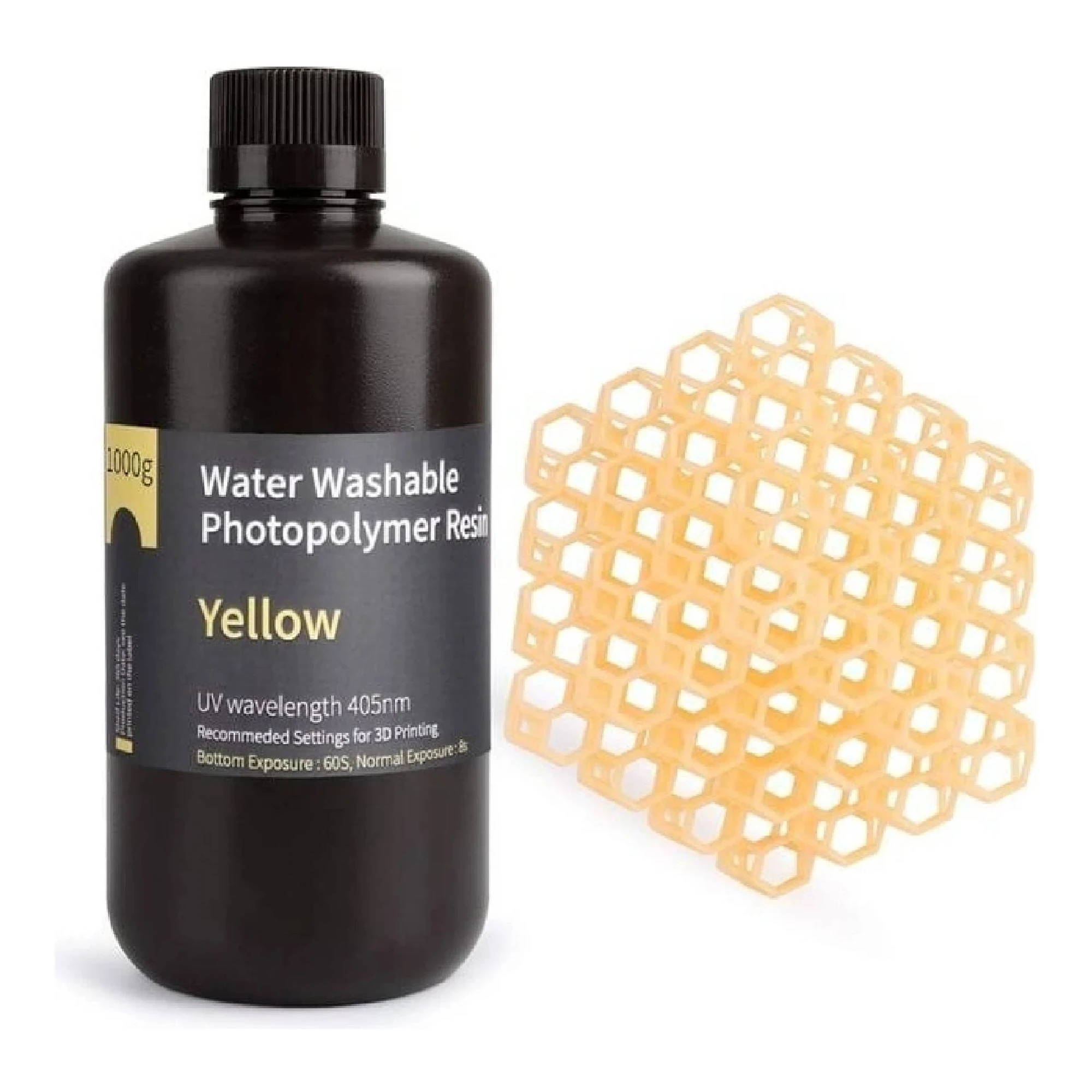 Купить Фотополимерная смола ELEGOO смывающаяся Water Washable Resin 1кг, желтая (50.103.0012) - фото 1