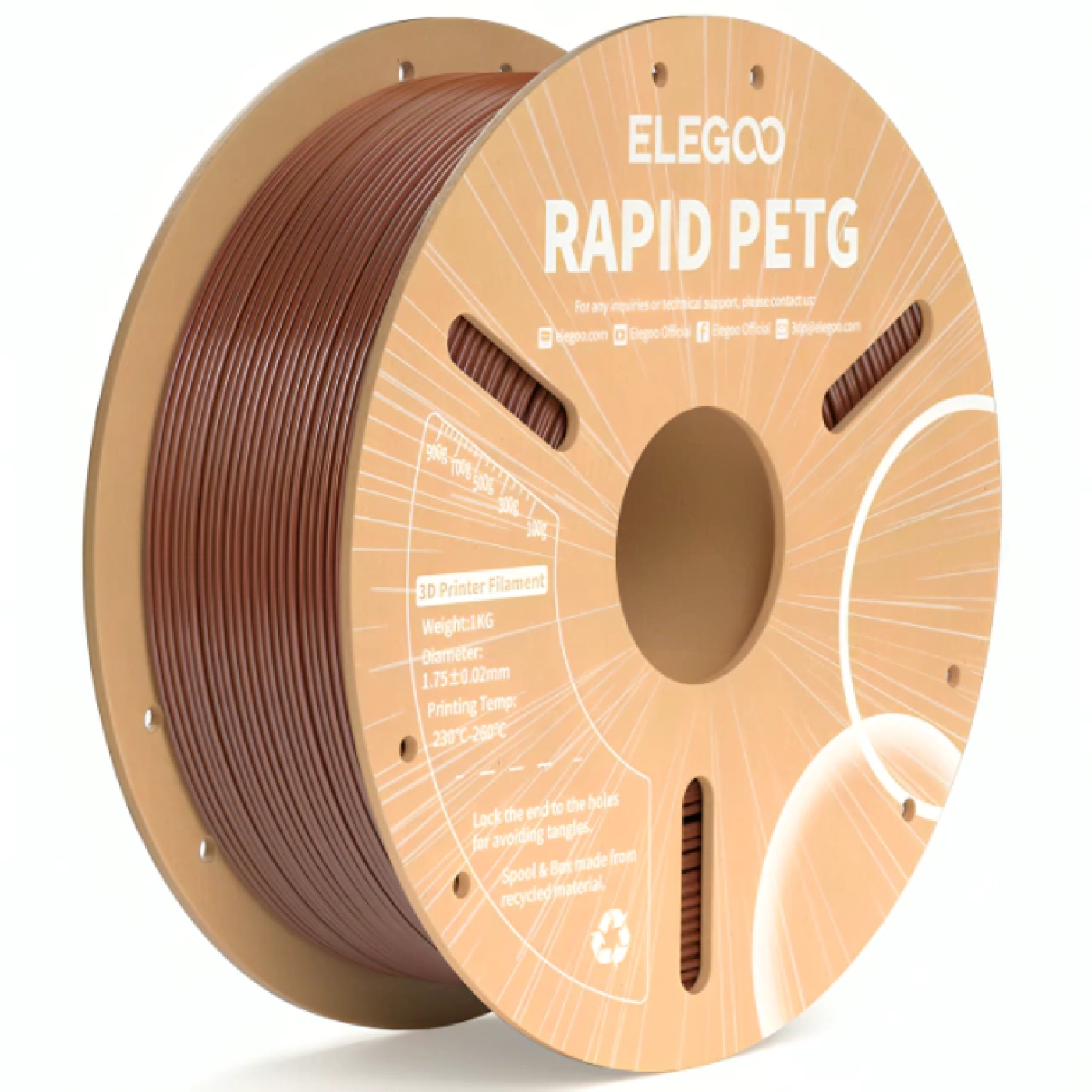 Rapid PETG Filament (пластик) для 3D принтера ELEGOO 1кг, 1.75мм, коричневый (50.203.0225) - фото 0