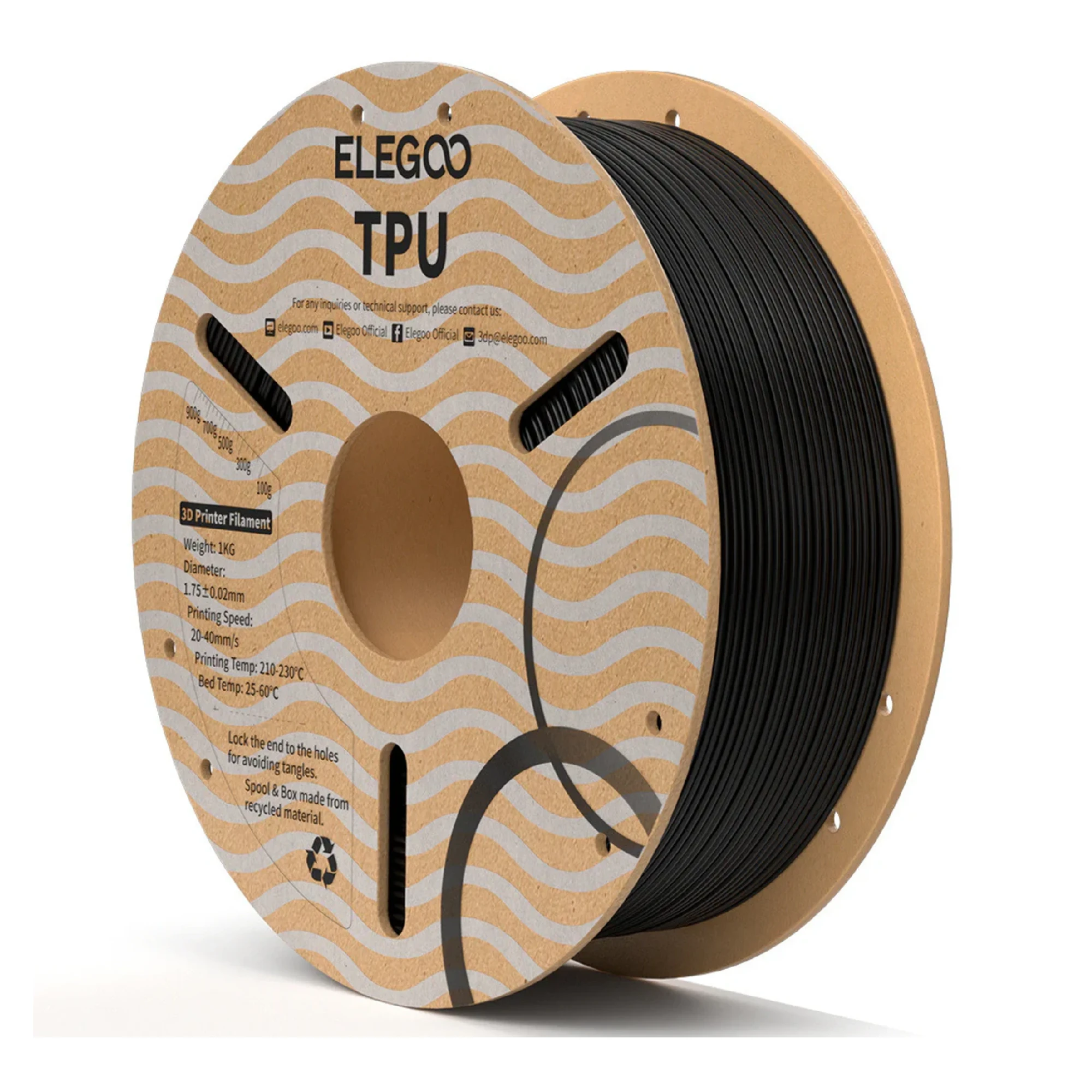 Купити TPU Filament (пластик) для 3D принтера ELEGOO 1кг, 1.75мм, чорний - фото 1