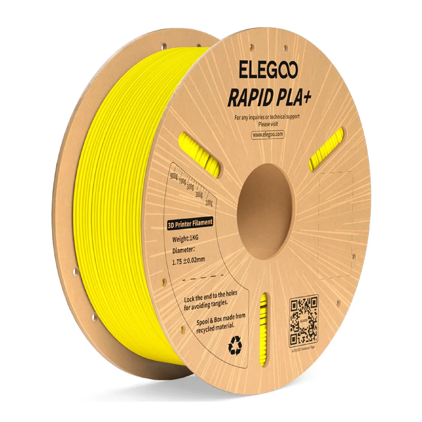 Купить Rapid PLA Plus Filament (пластик) для 3D принтера ELEGOO 1кг, 1.75мм, желтый (50.203.0121) - фото 1