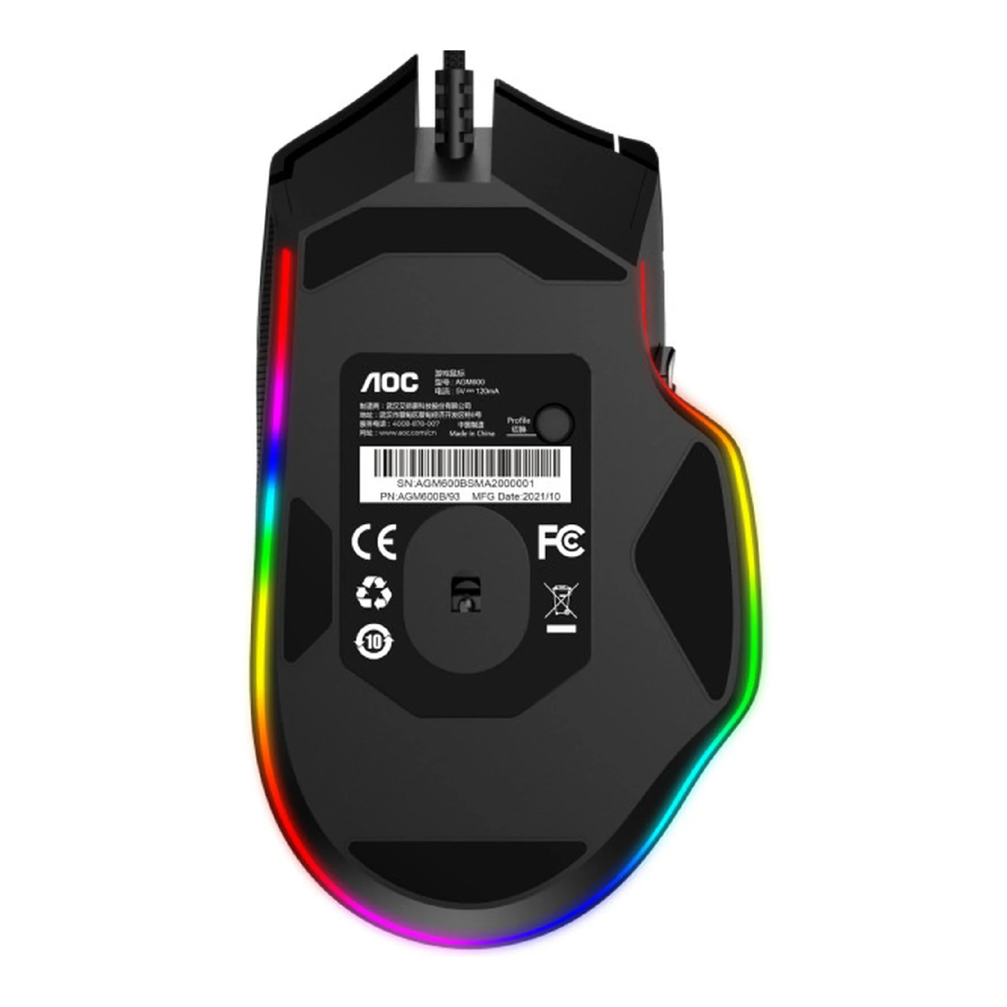 Купить Мышь AOC AGM600 RGB PMW3389 Kailh switch USB Black (AGM600B) - фото 8