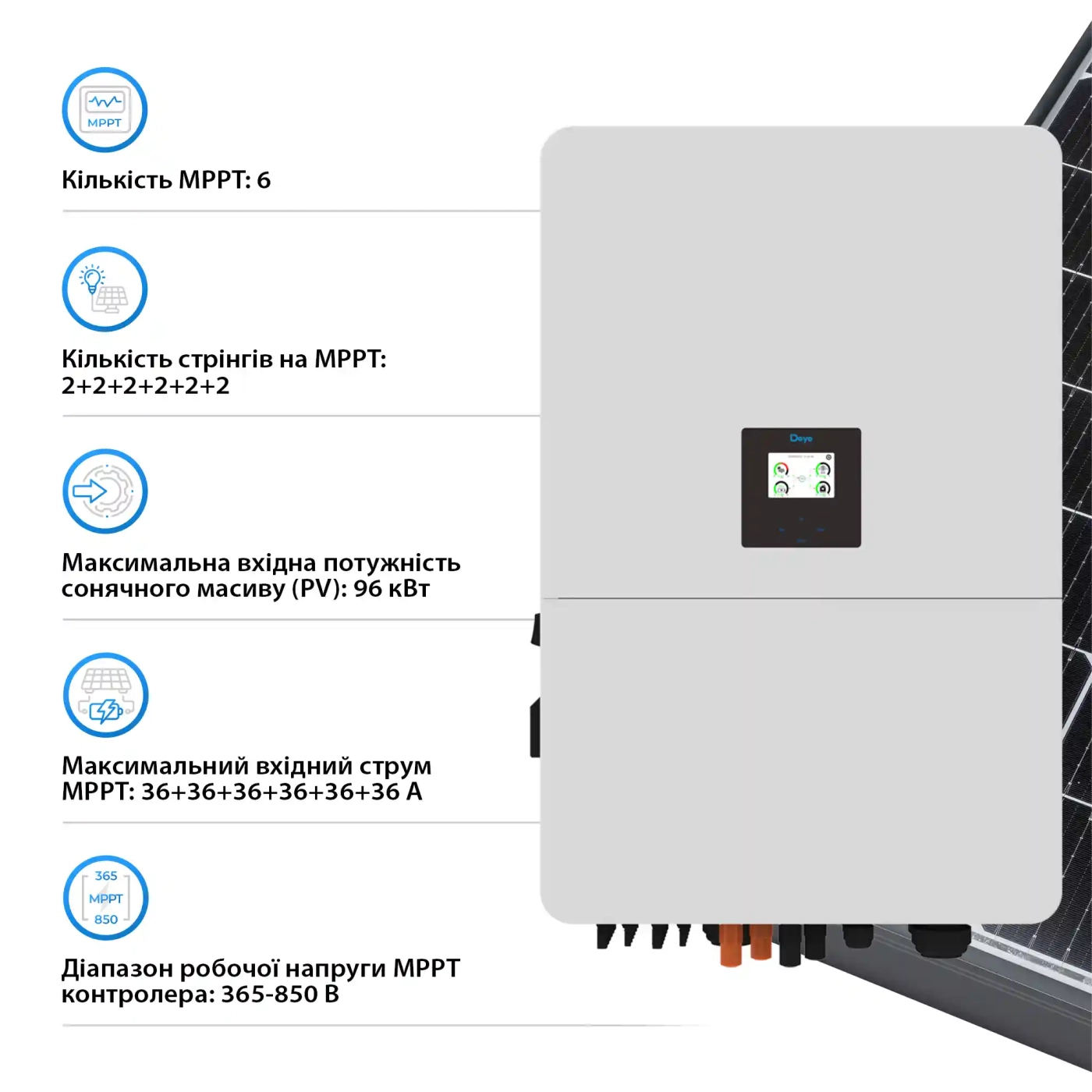 Купить Гибридный инвертор DEYE SUN-60K-SG02HP3-EU-EM6 60kW HV-battery 6 MPPT Wi-Fi 220/380V Трехфазный - фото 4
