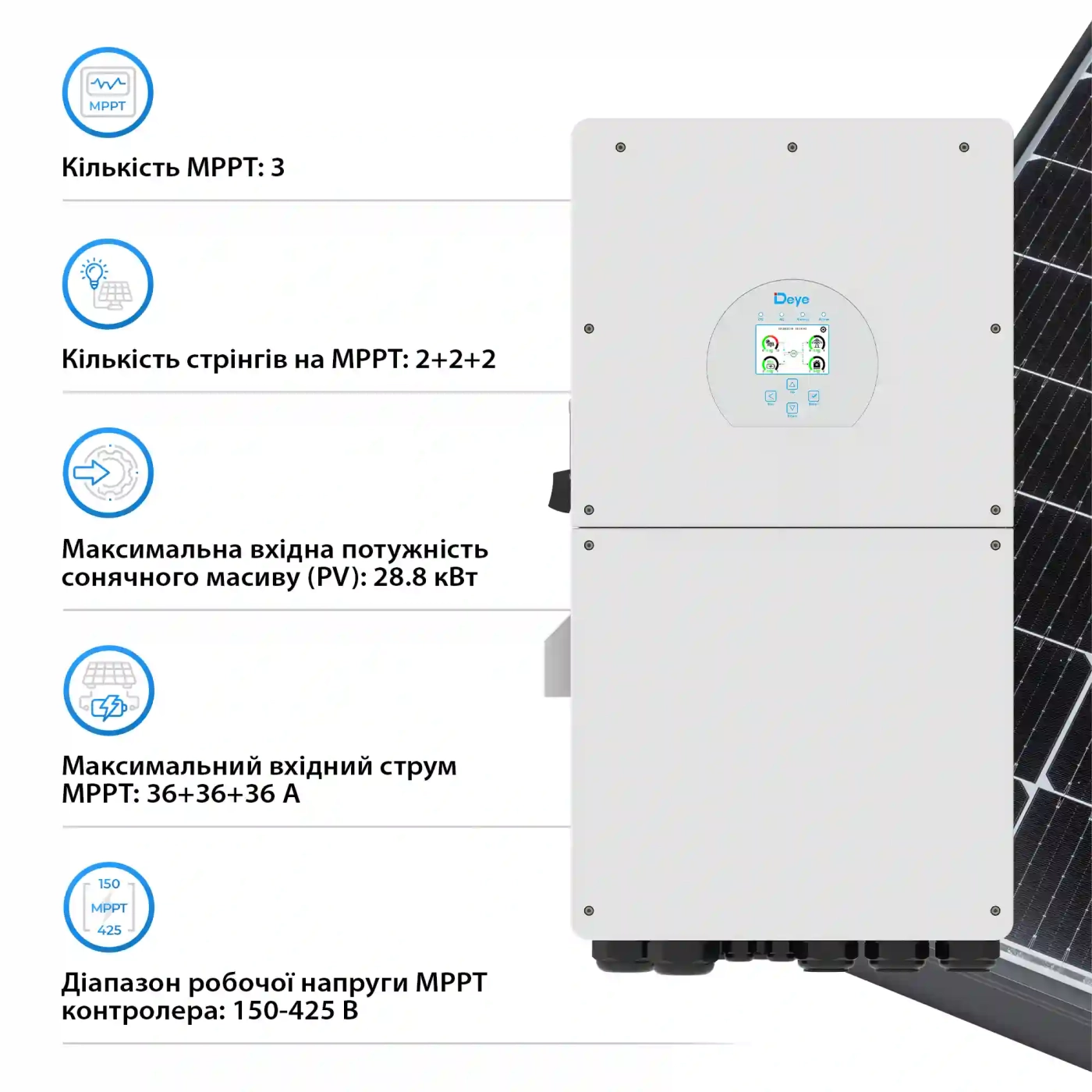 Купити Гібридний інвертор DEYE SUN-18K-SG01LP1-EU-AM3-P 18kW 48V 3 MPPT Wi-Fi 220V Однофазний - фото 4