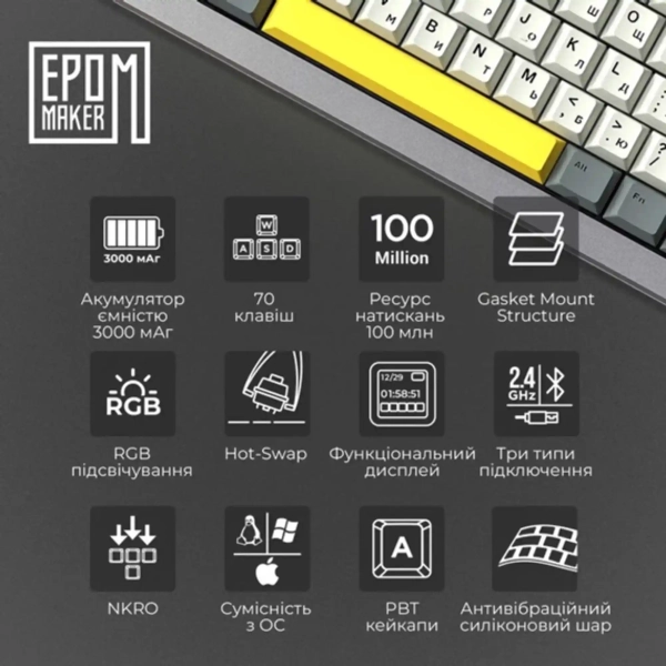 Купить Клавиатура EPOMAKER Shadow-X Flamingo Switch Hot-Swap RGB Black (SHX-B-F) - фото 3