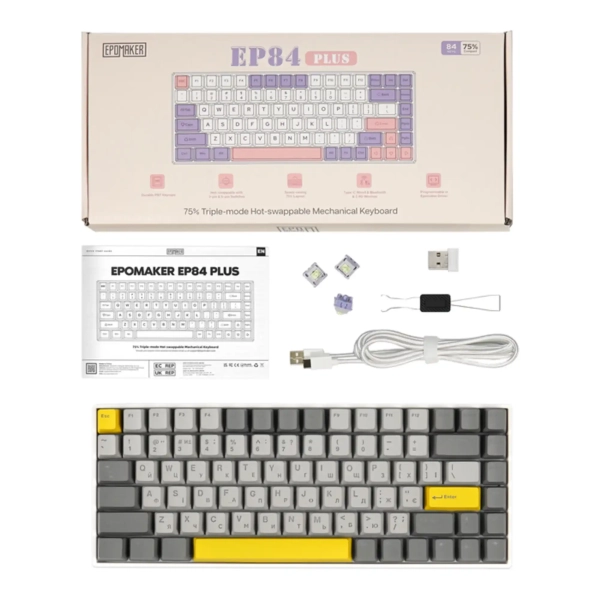 Купить Клавиатура EPOMAKER EP84 Plus Wisteria Linear Switch Hot-Swap RGB White (EP84-W-WL) - фото 6