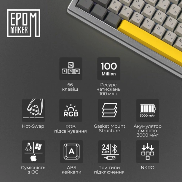 Купити Клавіатура EPOMAKER EK68 Flamingo Switch Hot-Swap RGB Black (EK68-B-F) - фото 4