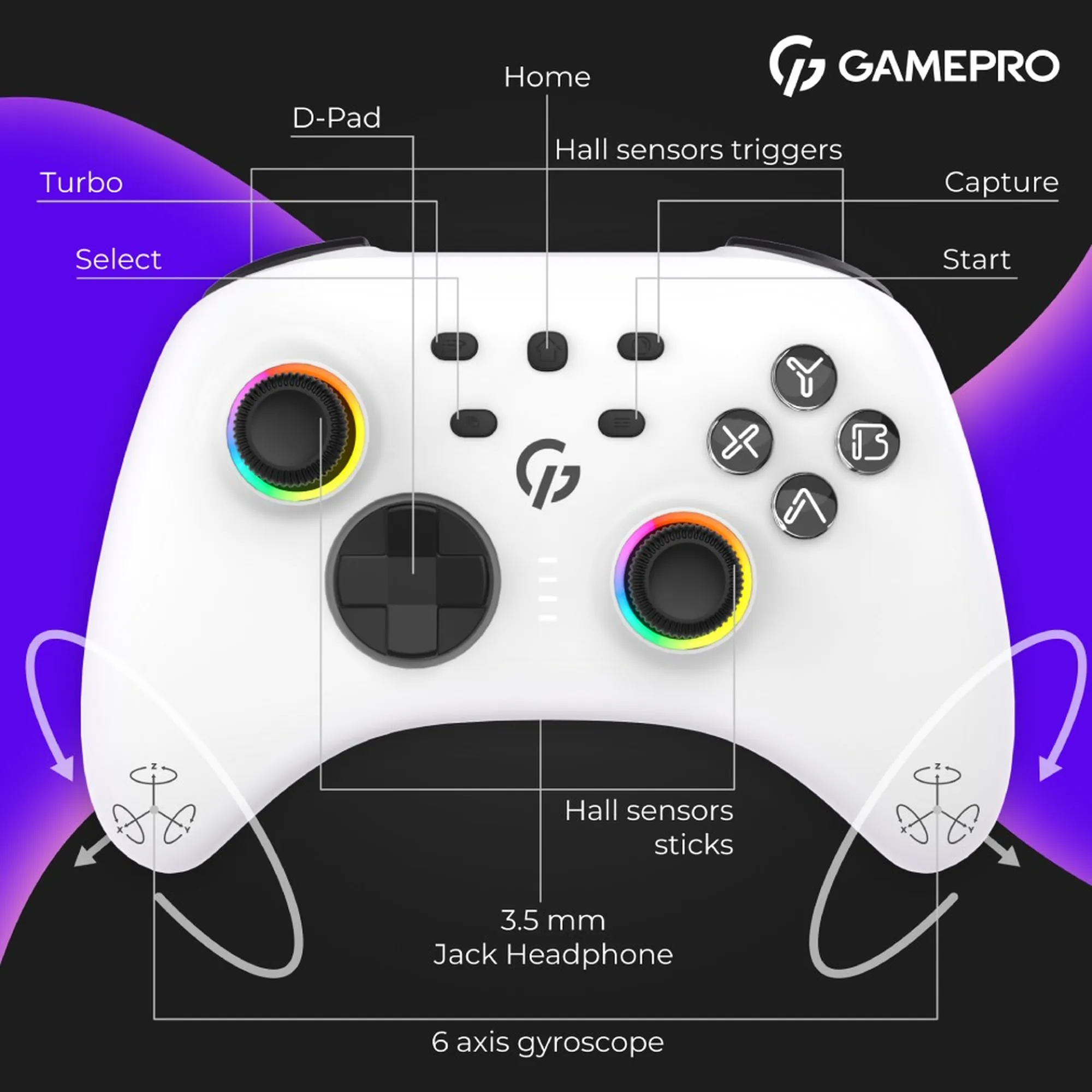 Купити Геймпад GamePro GPX13W RGB White - фото 8