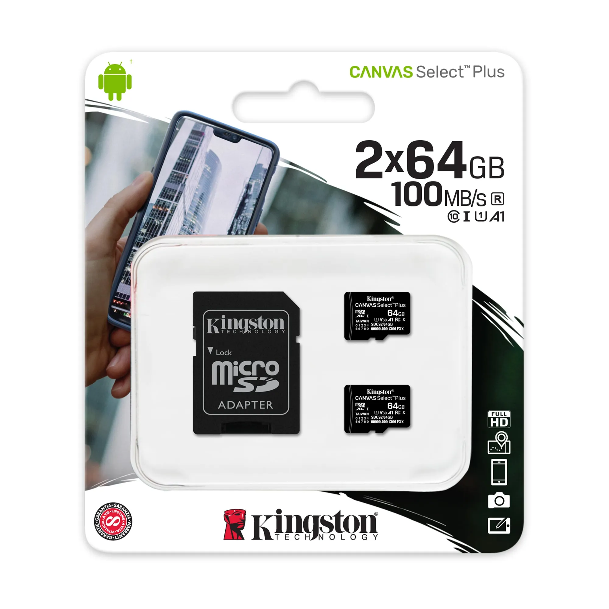 Купити Карта пам'яті Kingston microSDXC 64GB Canvas Select Plus A1 C10 UHS-I U1 V30 (SDCS2/64GB-2P1A) - фото 2