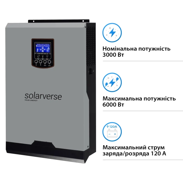 Купить Автономный инвертор Solarverse Ampere 3kW 24V 1 MPPT 220V Однофазный (SV3024A) - фото 2