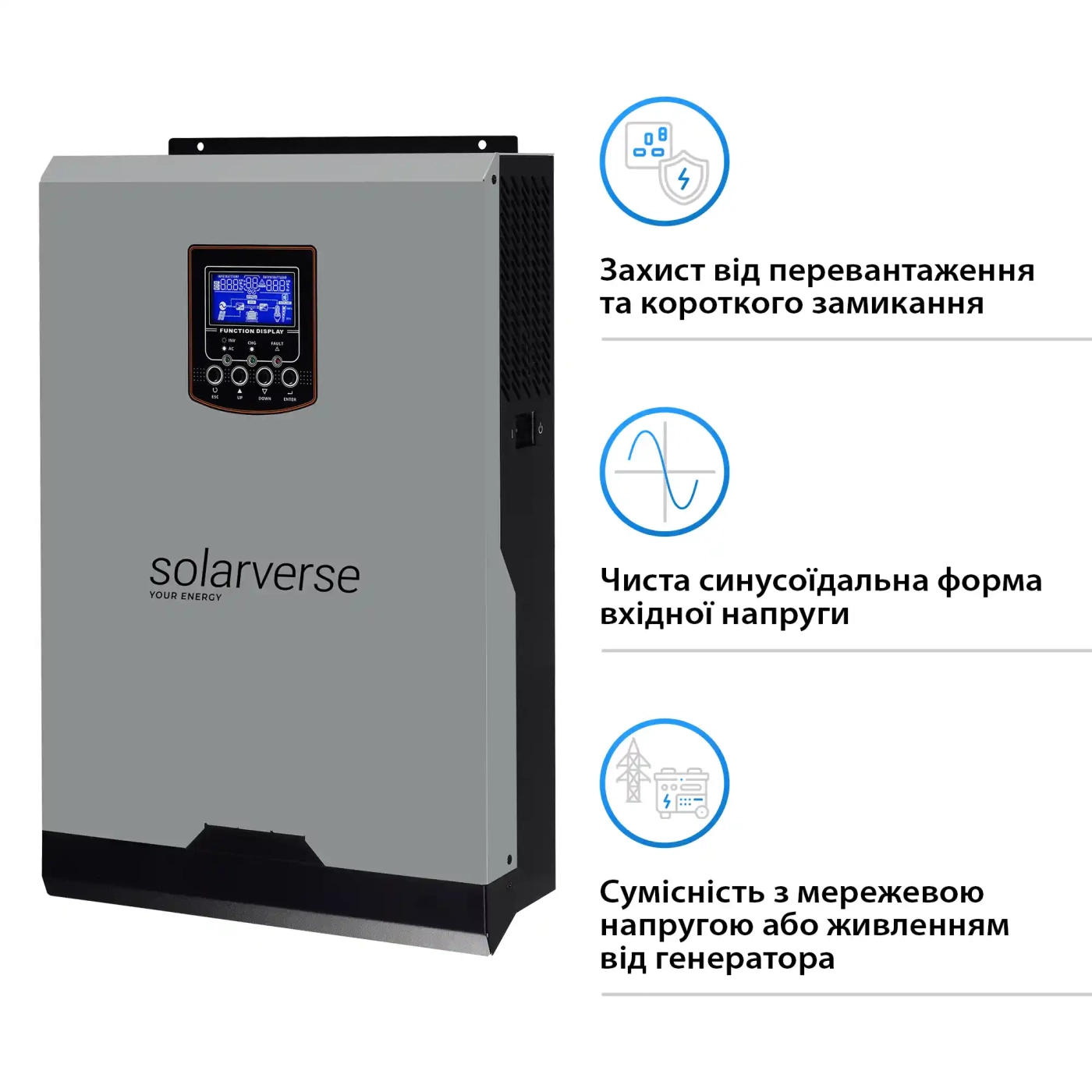 Купить Автономный инвертор Solarverse Ampere 3kW 24V 1 MPPT 220V Однофазный (SV3024A) - фото 3