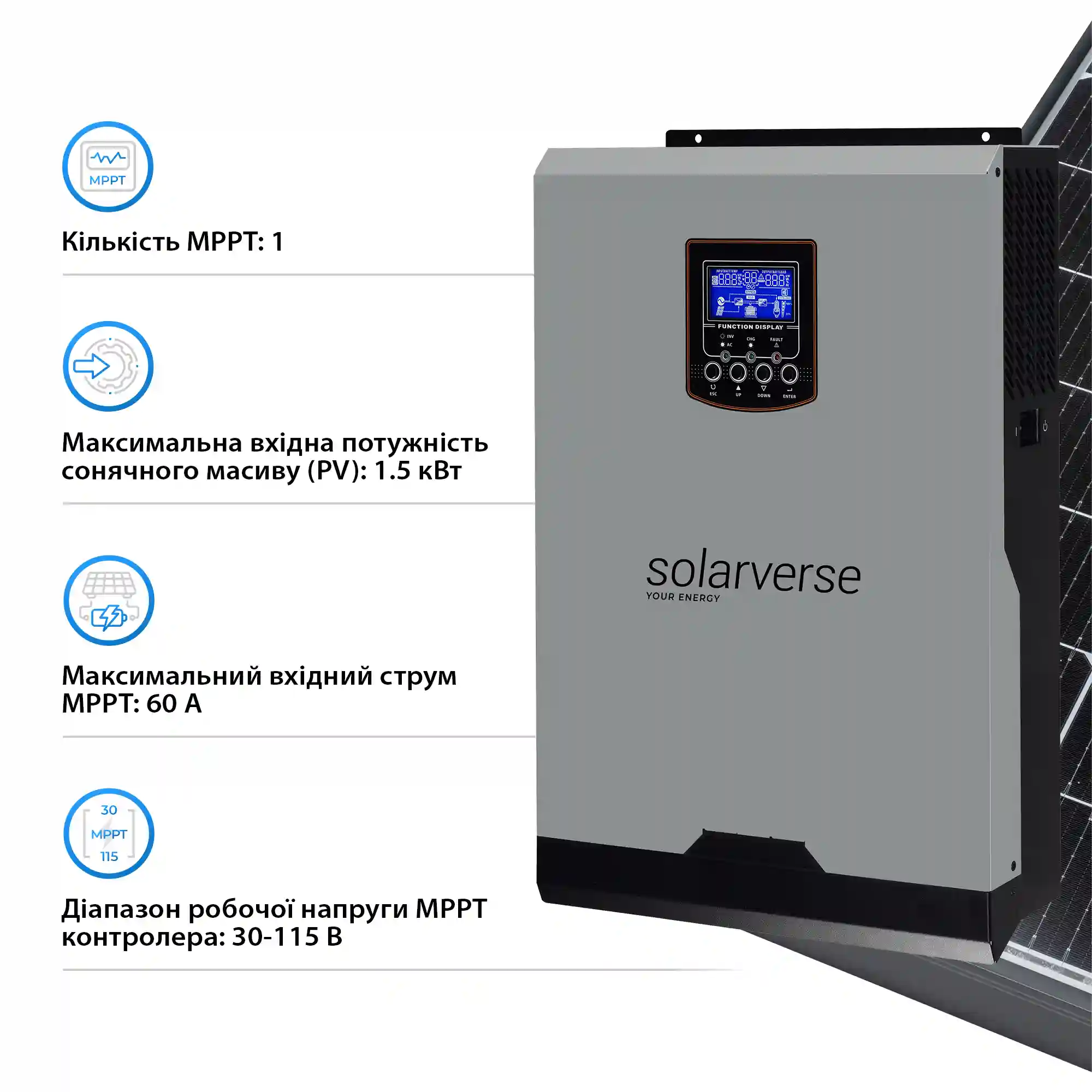 Купить Автономный инвертор Solarverse Ampere 3kW 24V 1 MPPT 220V Однофазный (SV3024A) - фото 4