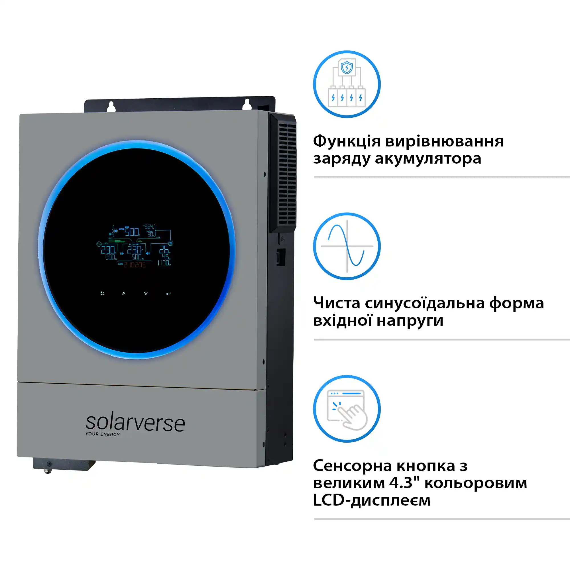 Купить Автономный инвертор Solarverse Ampere Duo 6kW 48V 1 MPPT Wi-Fi 220V Однофазный (SV6048AD) - фото 3